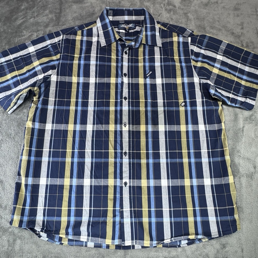 Ecko Unltd Shirt 2XL Blue Plaid Button Up Short Sleeve